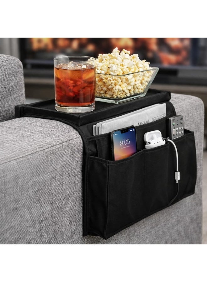 6 Pocket Remote Control Organizer Sofa Armrest Hanging Storage Caddy Folding Table Slipcover Desk Chair Holder Magazine Snack Phone Cup Pen Tray Home Living Space Solution - Image 4